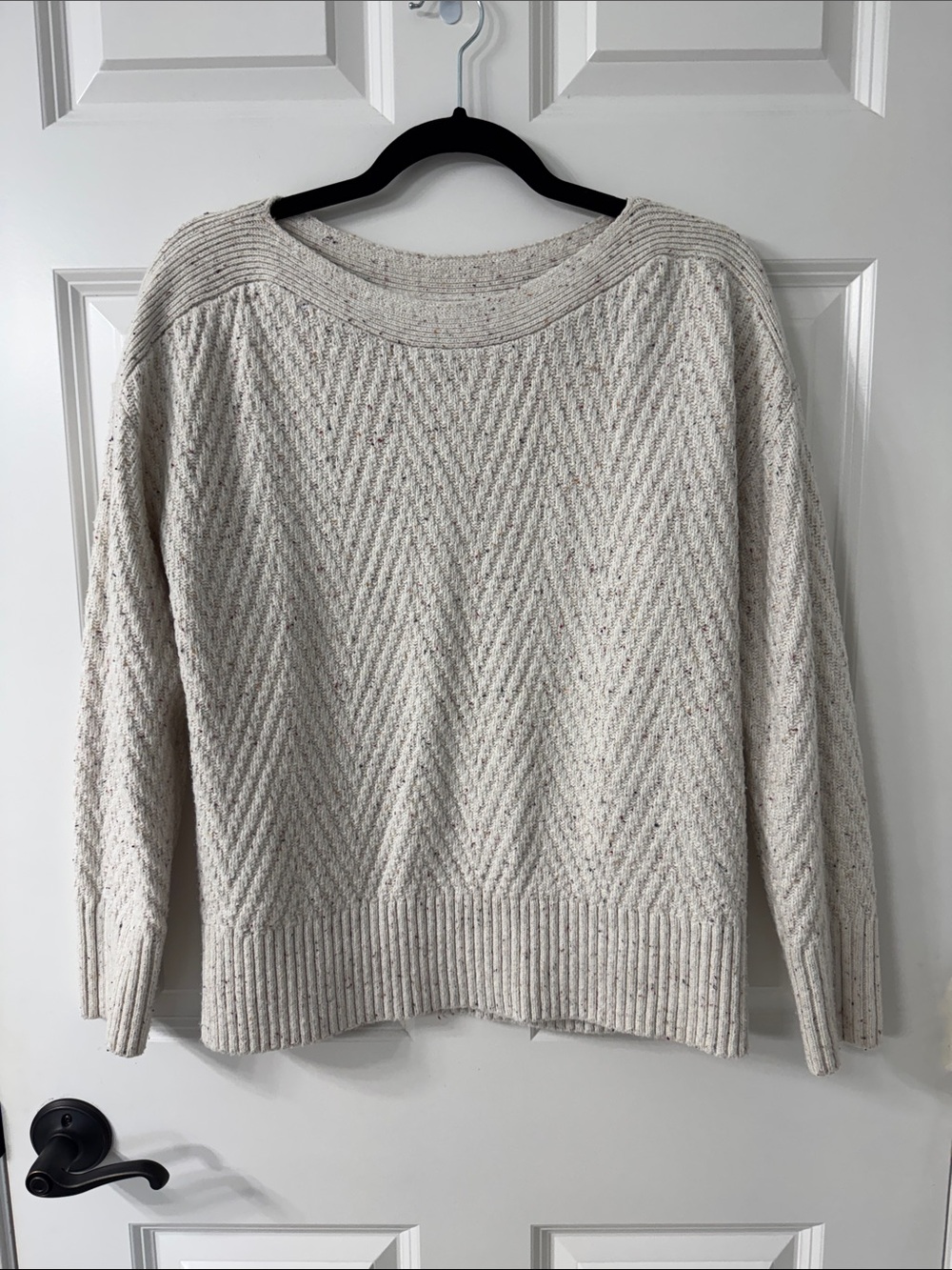 Cream Textured Knit Crewneck Sweater